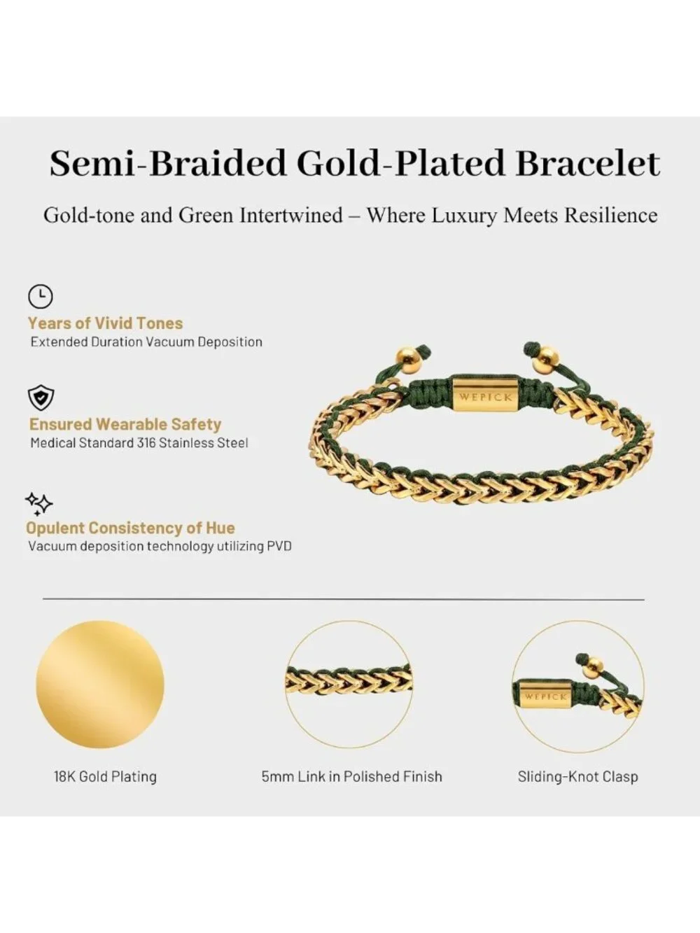 Men's Adjustable Franco Link Chain Bracelet - 18K Gold-Plated Fashion Jewelry